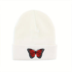 Butterfly Embroidered Beanie Y2K Knitted Hat Warm Skull Hat