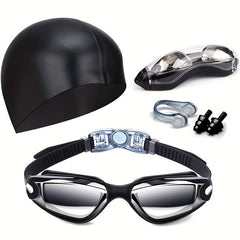 5-in-1 Electroplated Swimming Goggles & Cap Set for Clear Vision & Comfort