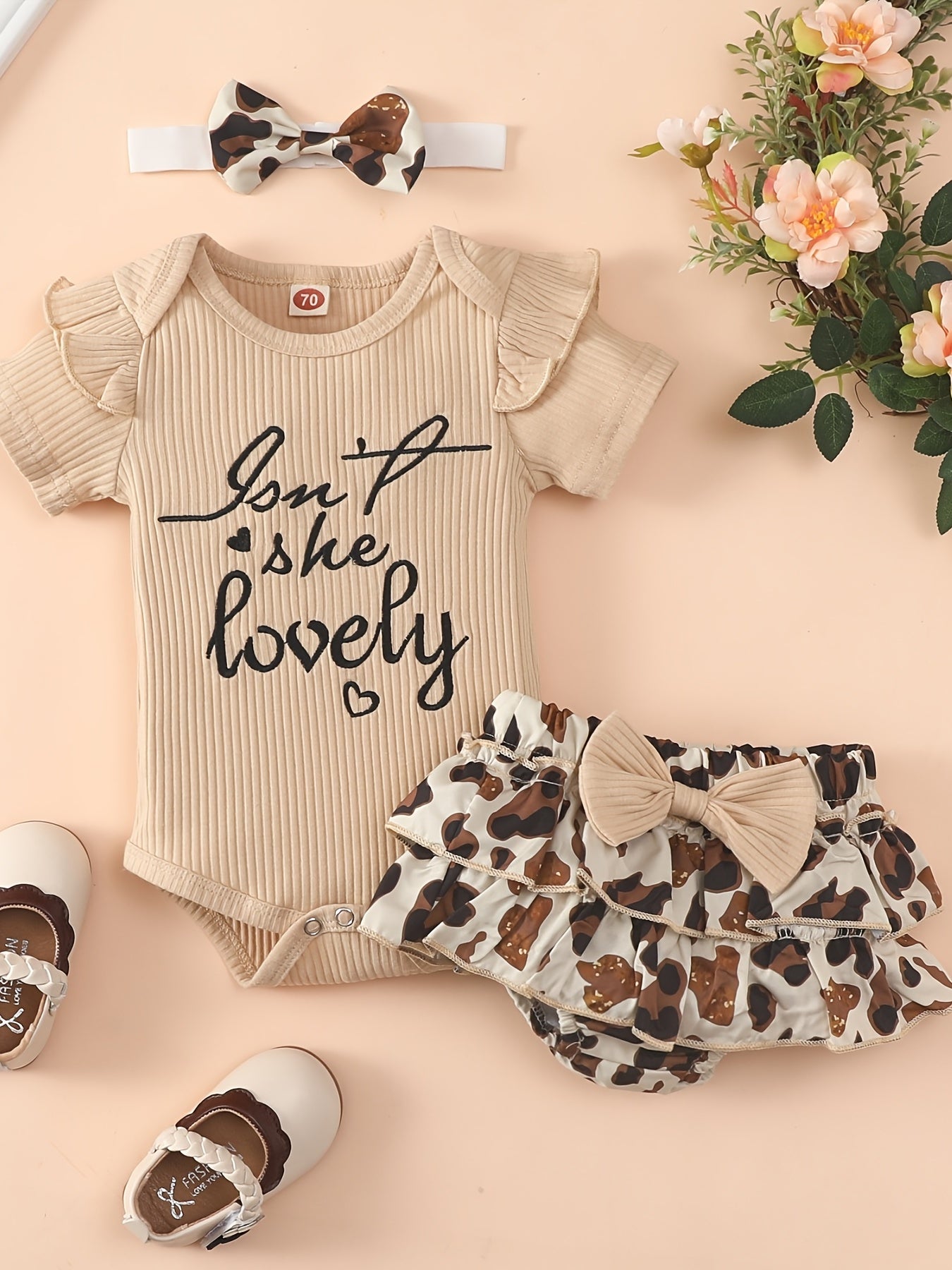 Baby Girls Casual Romper & Leopard Shorts Set