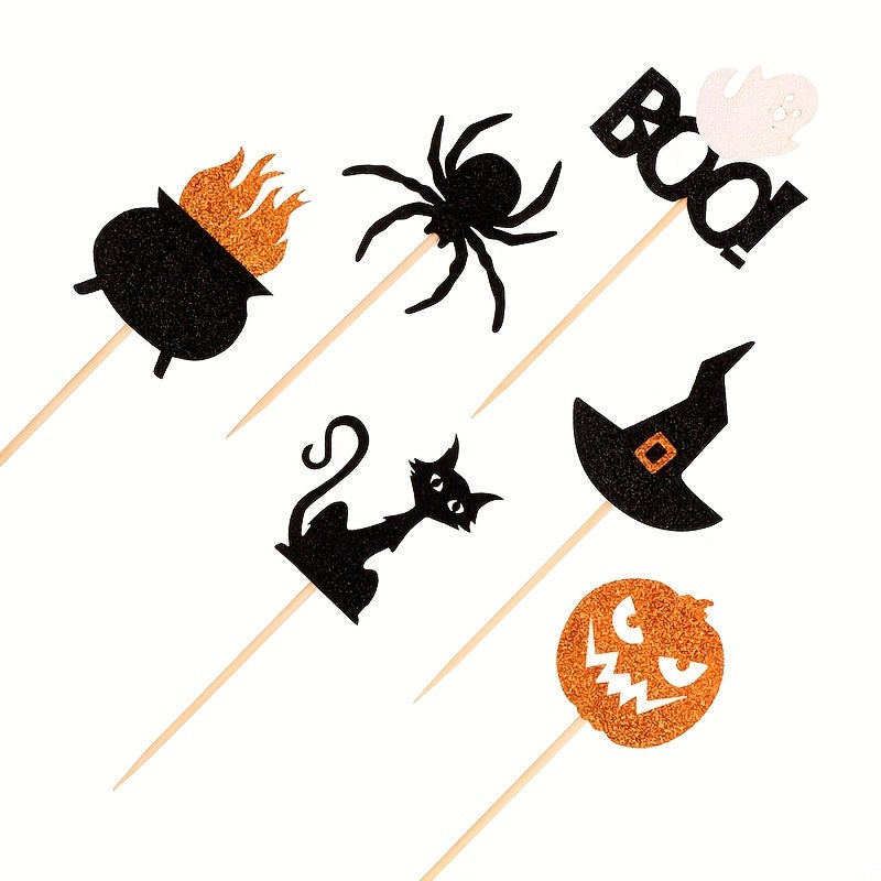 12pcs Halloween Cake Topper Witch Hat Pumpkin Cupcake Decoration