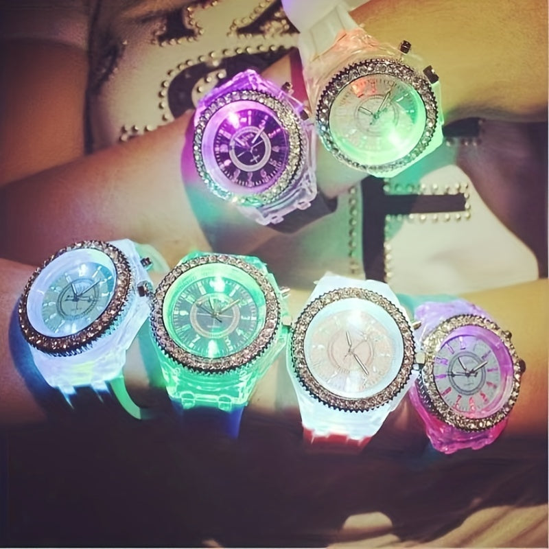 LED Rhinestone Student Couple Jelly Watch Soft Strap