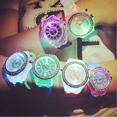 LED Rhinestone Student Couple Jelly Watch Soft Strap