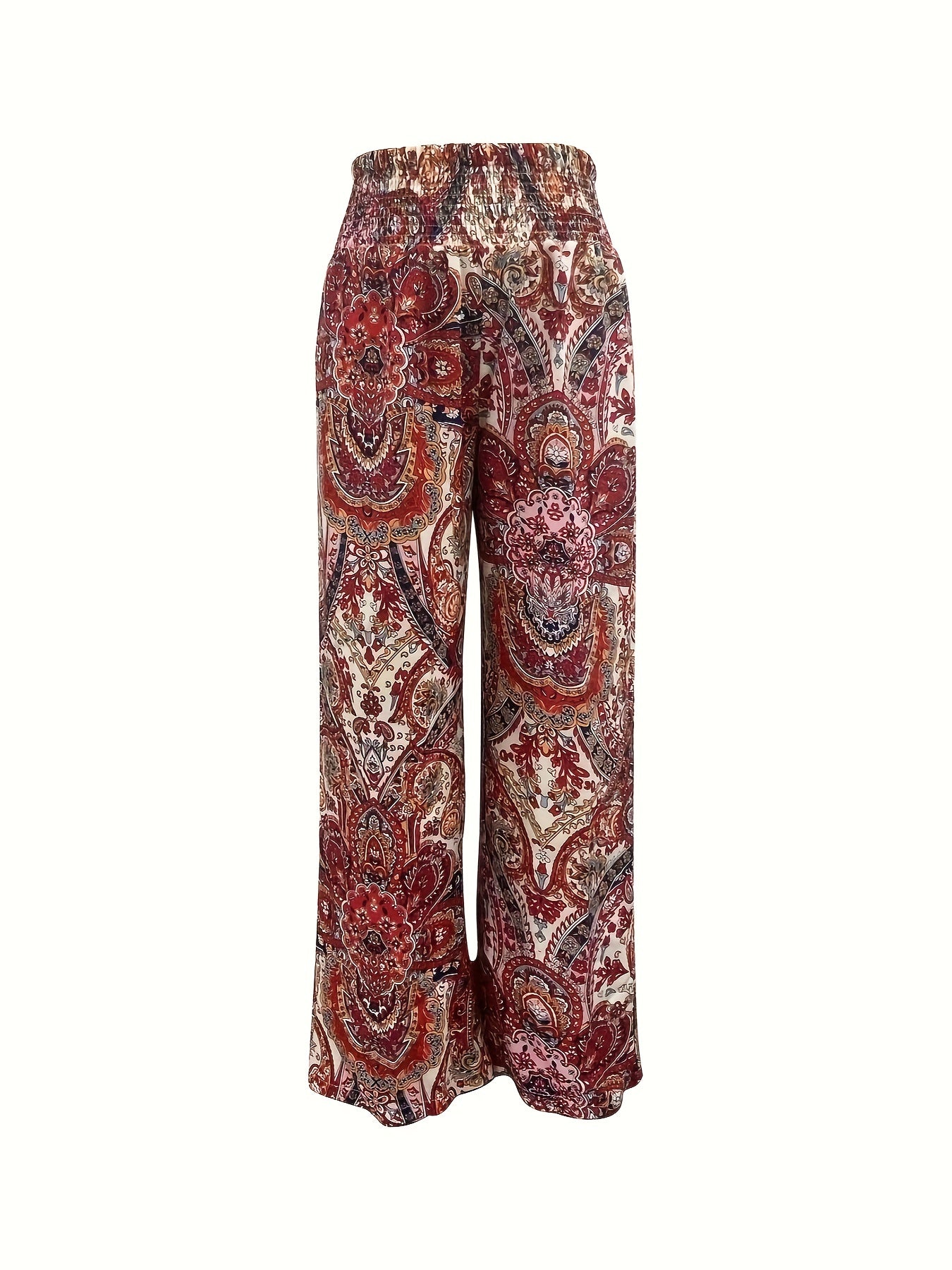 Floral Print Wide Leg Pants Casual Shirred Waist Pants