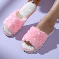 Women's Rose Fluffy Slippers Cozy Open Toe Solid Home Plush Shoes