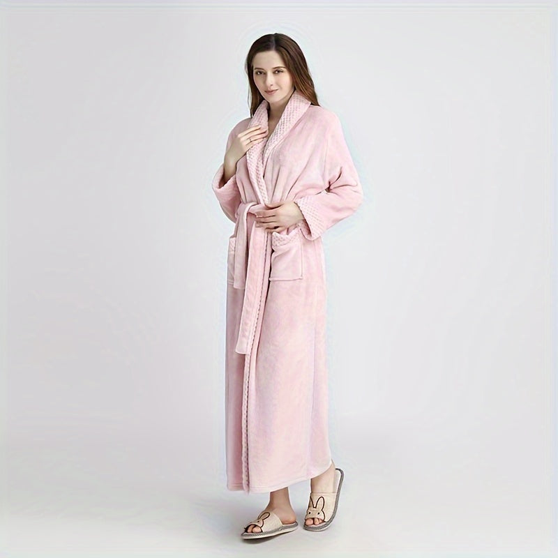 Autumn Winter Flannel Bathrobe Soft Unisex Nightgown Warm Long Robe