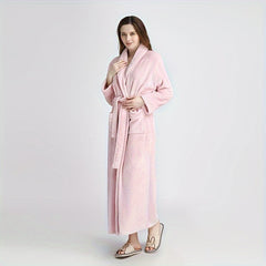 Autumn Winter Flannel Bathrobe Soft Unisex Nightgown Warm Long Robe