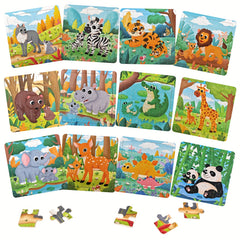 12pc Wooden Animal Puzzle Set Educational Preschool Toy Girls Boys Learning Gift