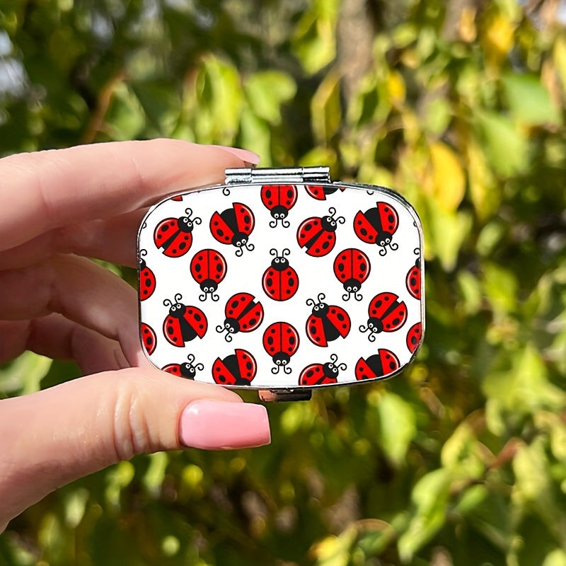 Mini Ladybug Pattern Pill Box Compact Organizer - Metal Medicine Case
