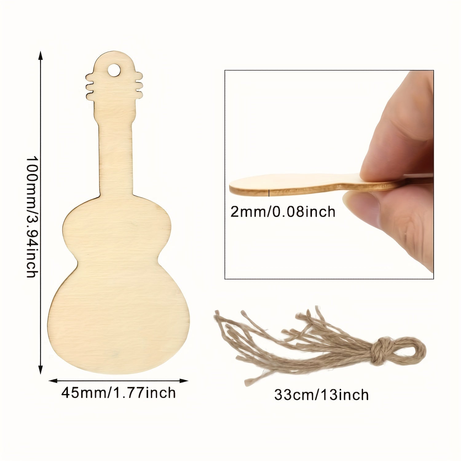 20pcs Guitar Shaped Wooden Cutouts Music Discs with Twines for DIY Crafts