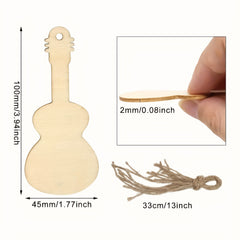 20pcs Guitar Shaped Wooden Cutouts Music Discs with Twines for DIY Crafts