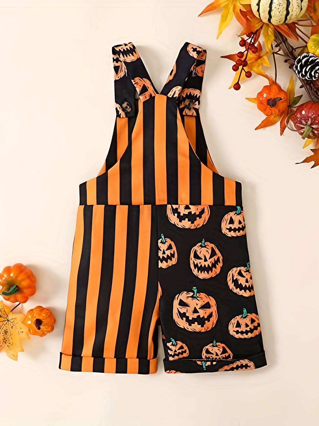 Toddler Girls Halloween Pumpkin Stripe Jumpsuit with Pocket