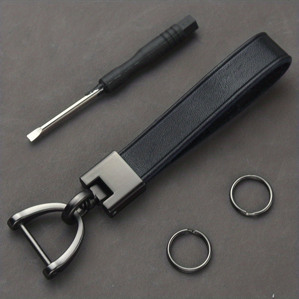 Leather Key Chain Car Keychains Anti Lost D Ring 2 Keyrings 1 Screwdriver