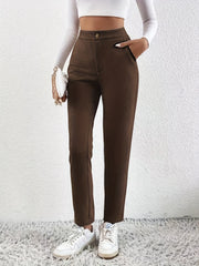 Solid High Waist Pants Casual Long Length Work Office Pants Women's Clothing