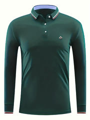 Men's Lightweight Printed Long Sleeve Polo Shirt for Spring Fall