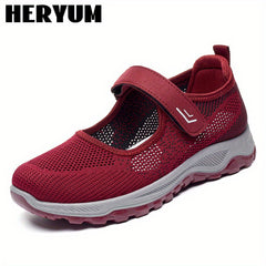 Women's Breathable Knit Sneakers Hook & Loop Outdoor Shoes