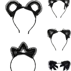 Girls Party Hair Accessories Lace Cat's Ears Headband Set