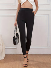 High Waist Slim Pants Elastic Waist Casual Pants
