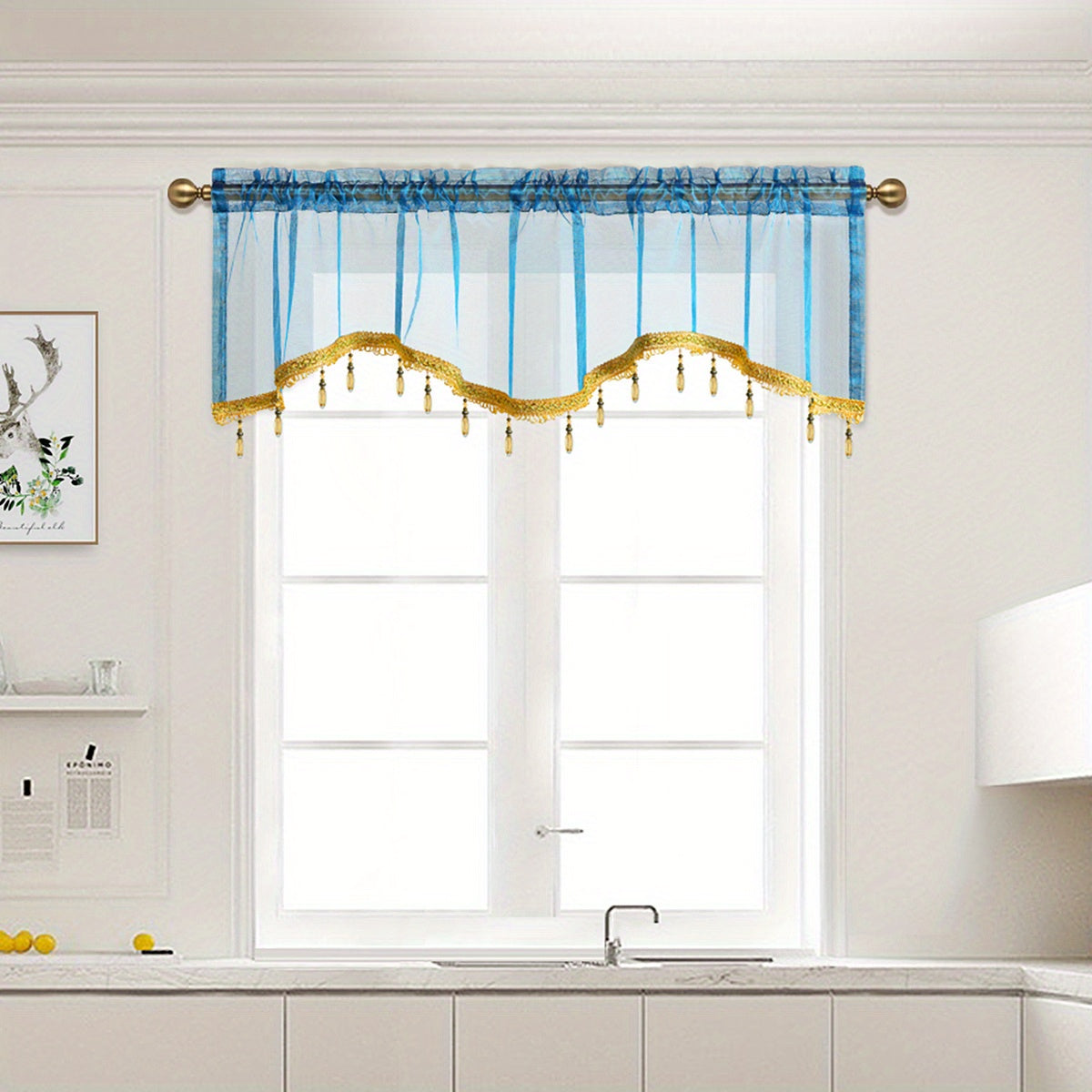 Modern S-Shaped Sheer Curtain Valance with Bead Edge - Home Decor