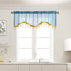 Modern S-Shaped Sheer Curtain Valance with Bead Edge - Home Decor