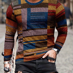 Geometry Print Men's Long Sleeve T-shirt for Autumn