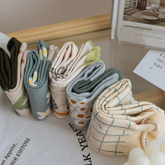 5 Pairs Floral Print Socks & Ruffle Curling Stockings