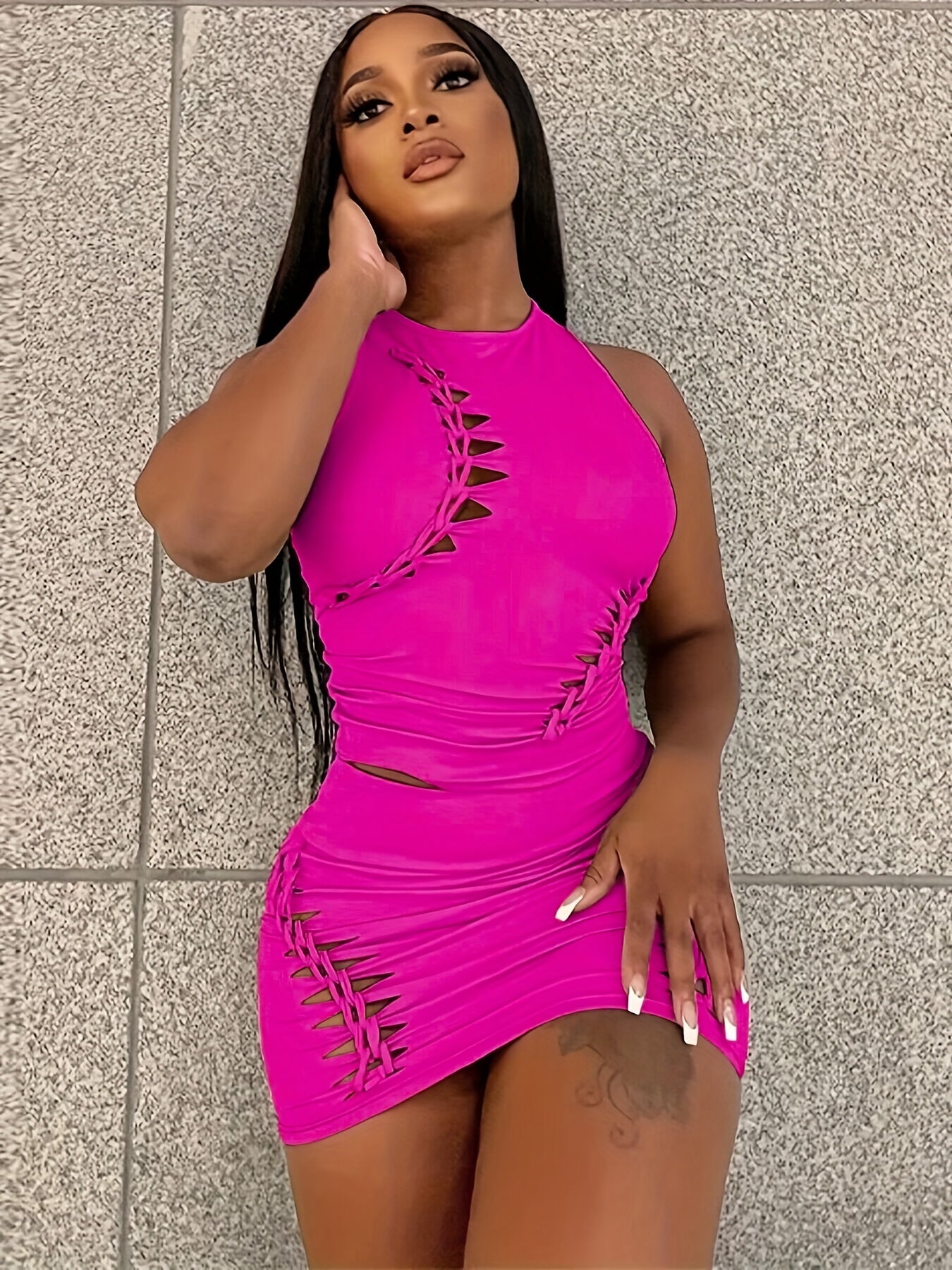 Sexy Cut Out 2pc Skirt Set Slim Tank Top & Bodycon Skirt Women's C