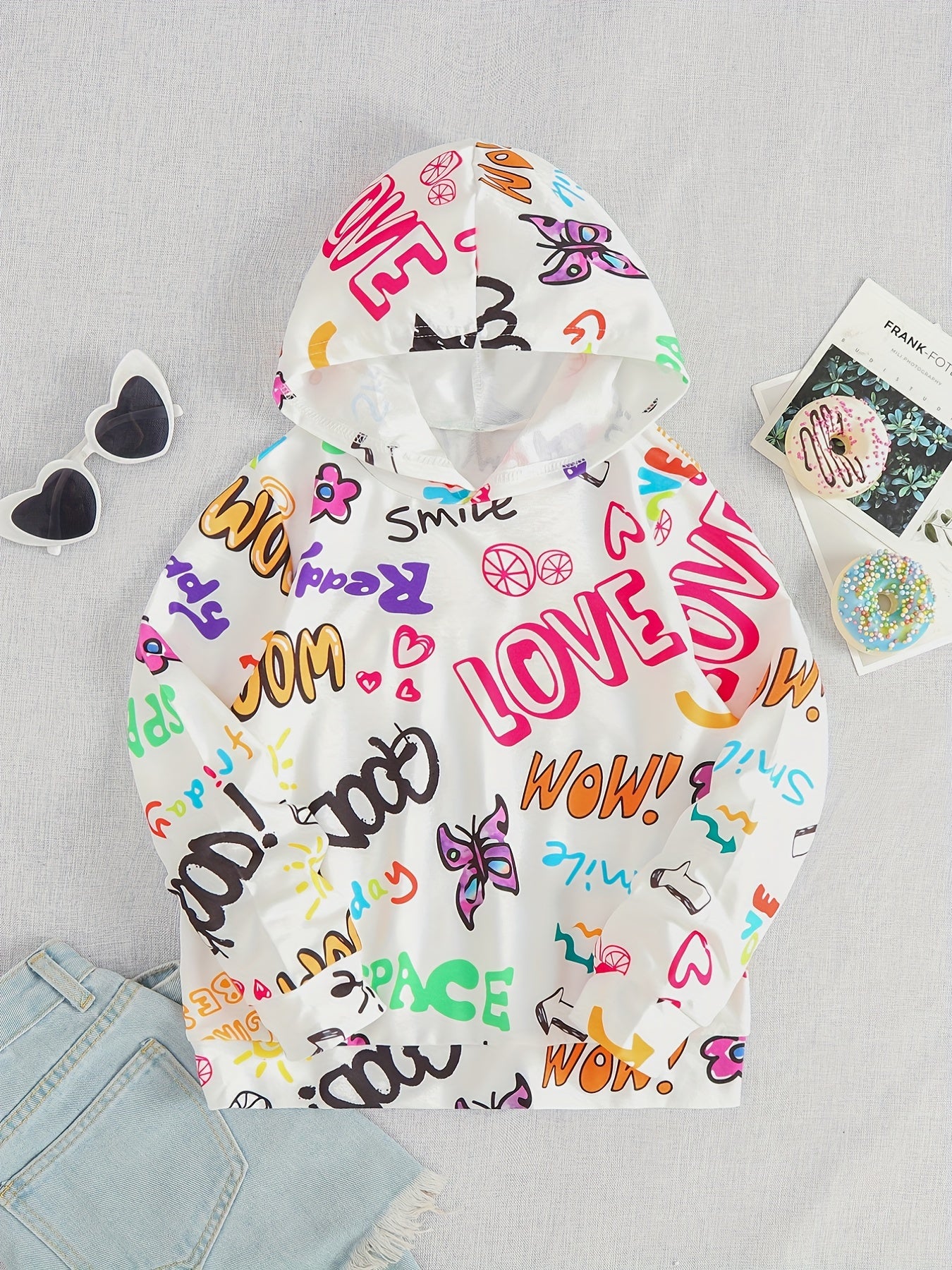 Girls Stylish Graffiti Graphic Hoodie Sweatshirt Pullover Tops