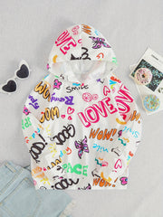 Girls Stylish Graffiti Graphic Hoodie Sweatshirt Pullover Tops