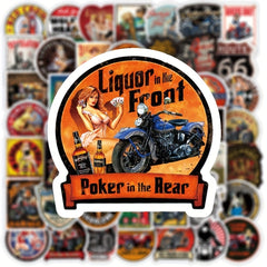 50pcs Retro Motorcycle Girl Series Waterproof Sticker for Laptop Desktop Cup