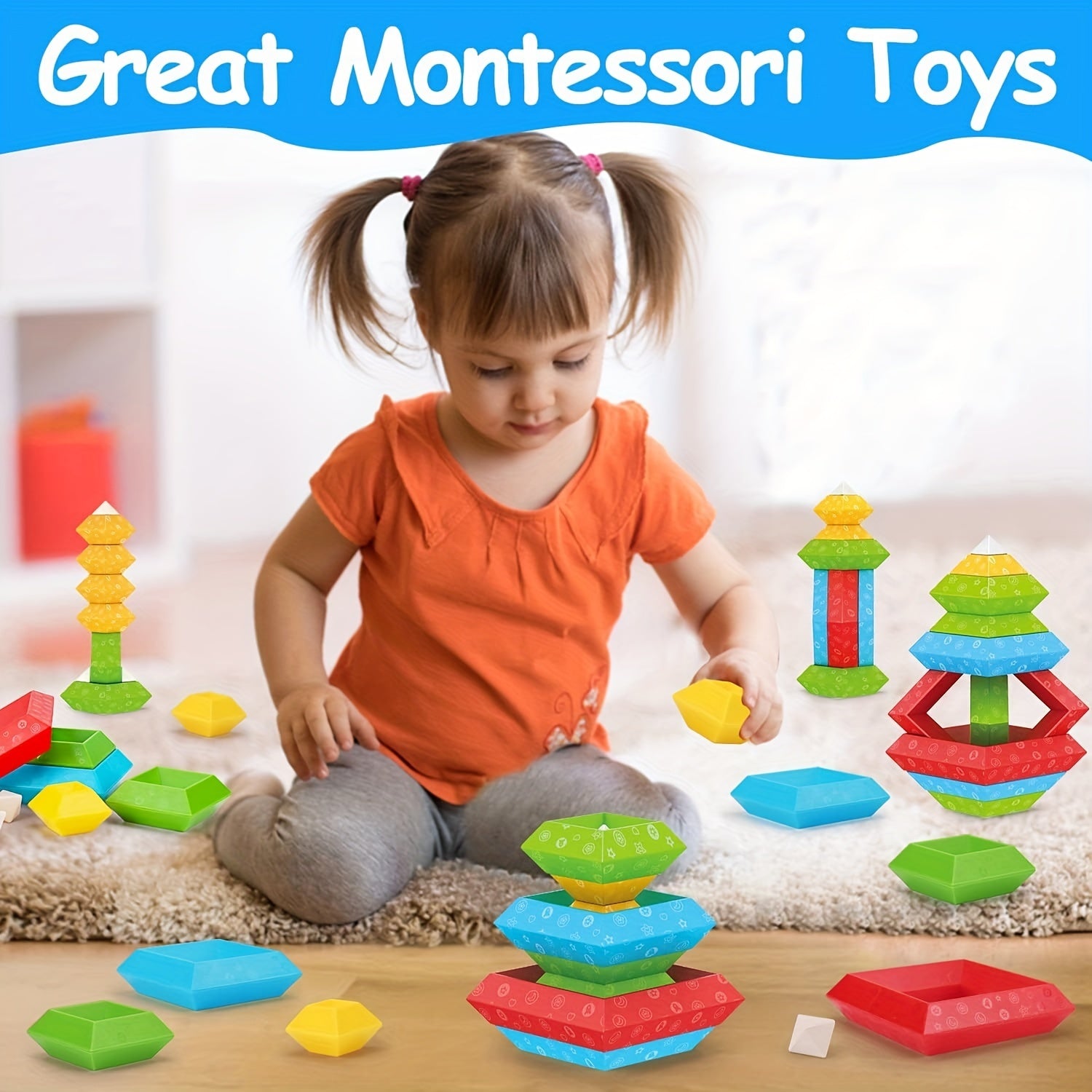 Montessori Pyramid Building Blocks Toy for Toddlers