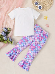 2pcs Toddler Girls Mermaid T Shirt & Pants Set