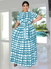 Grid Print Knot Front Top & Skirt Set Women's Plus Casual 2pcs Set