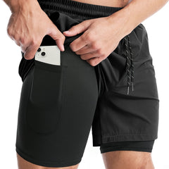 Men's 2 in 1 Double Layer Quick Drying Sports Shorts