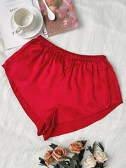 Soft Satin Sleep Bottoms Elastic Waistband Shorts Women's Sleepwear