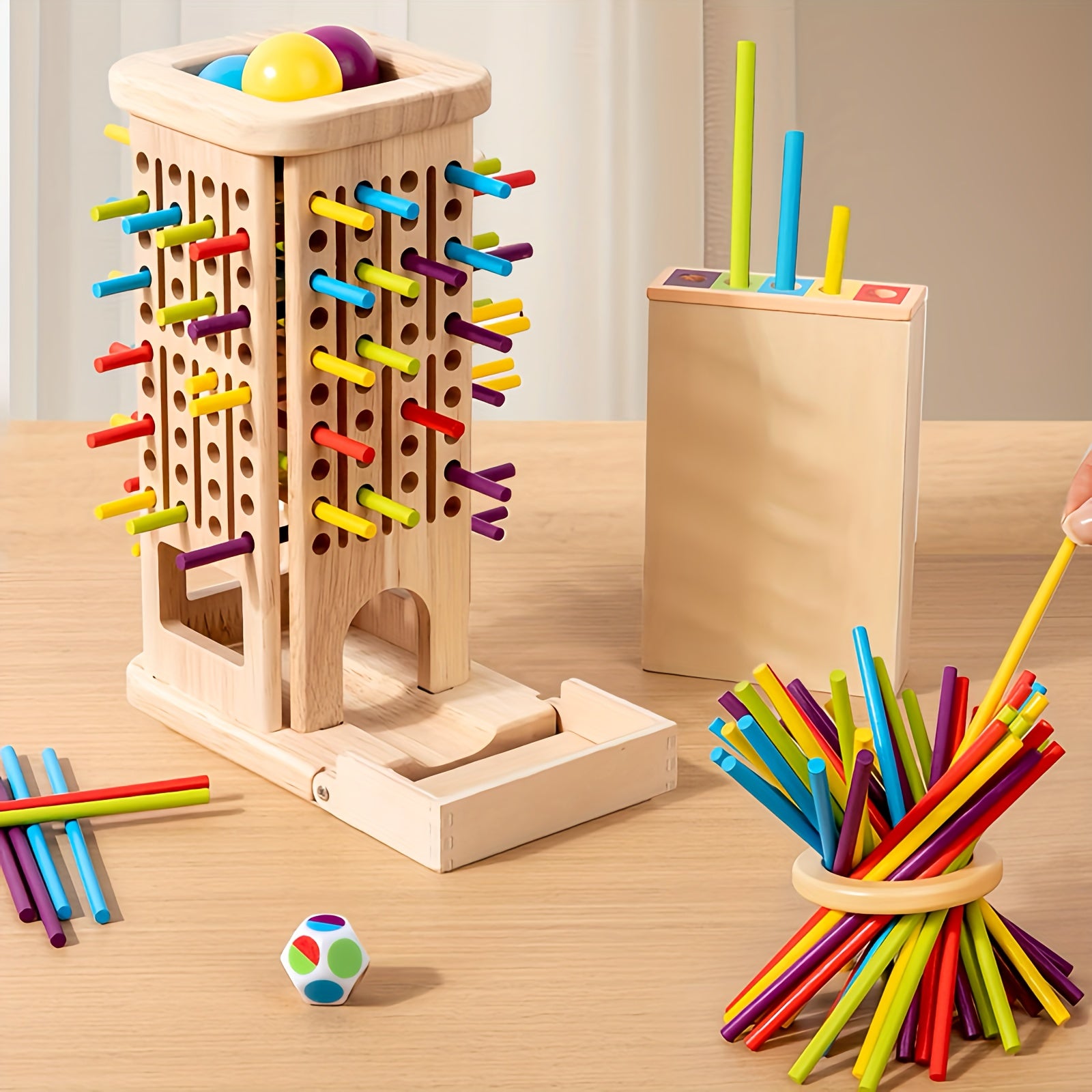 Kids 3-in-1 Wooden Math Puzzle Toy with 40 Sticks & 5 Balls