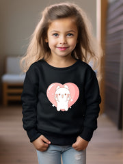 Rabbit Heart Print Girls Sweatshirt Crew Neck Tops Kids Clothing