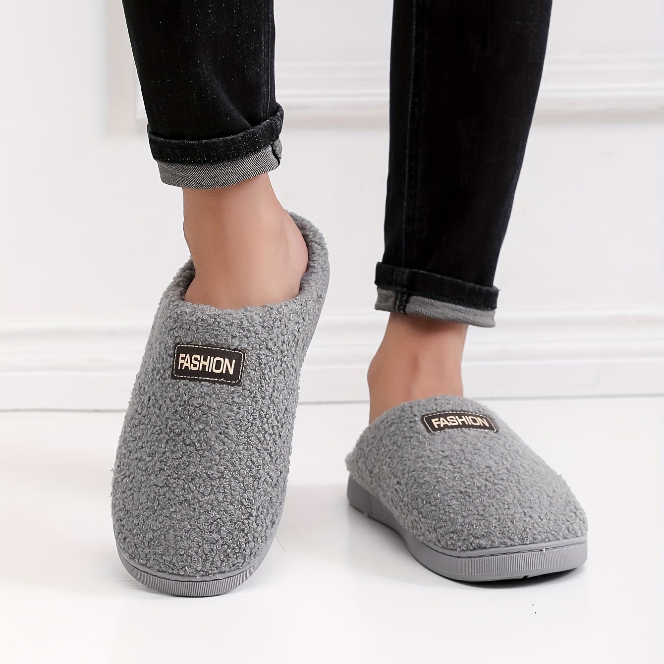 Men's Plush Cozy House Slippers Anti-skid Slip-on Indoor Winter Shoes