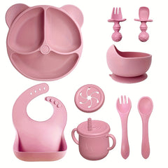 10 Piece Baby Meal Tray Set with Silicone Suction Cup Bowl, Spoon & Fork