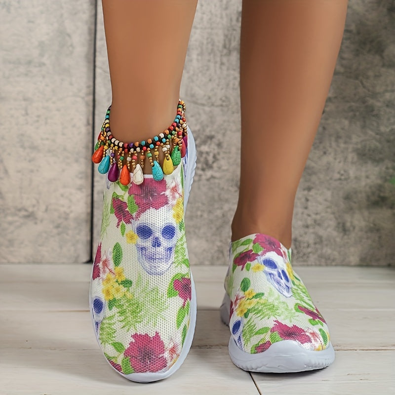 Floral & Skull Pattern Sneakers Halloween Trainers