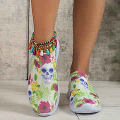 Floral & Skull Pattern Sneakers Halloween Trainers