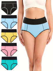 Women's Plus Size Panties Set High Waisted Double Layered Briefs Five Piece Set