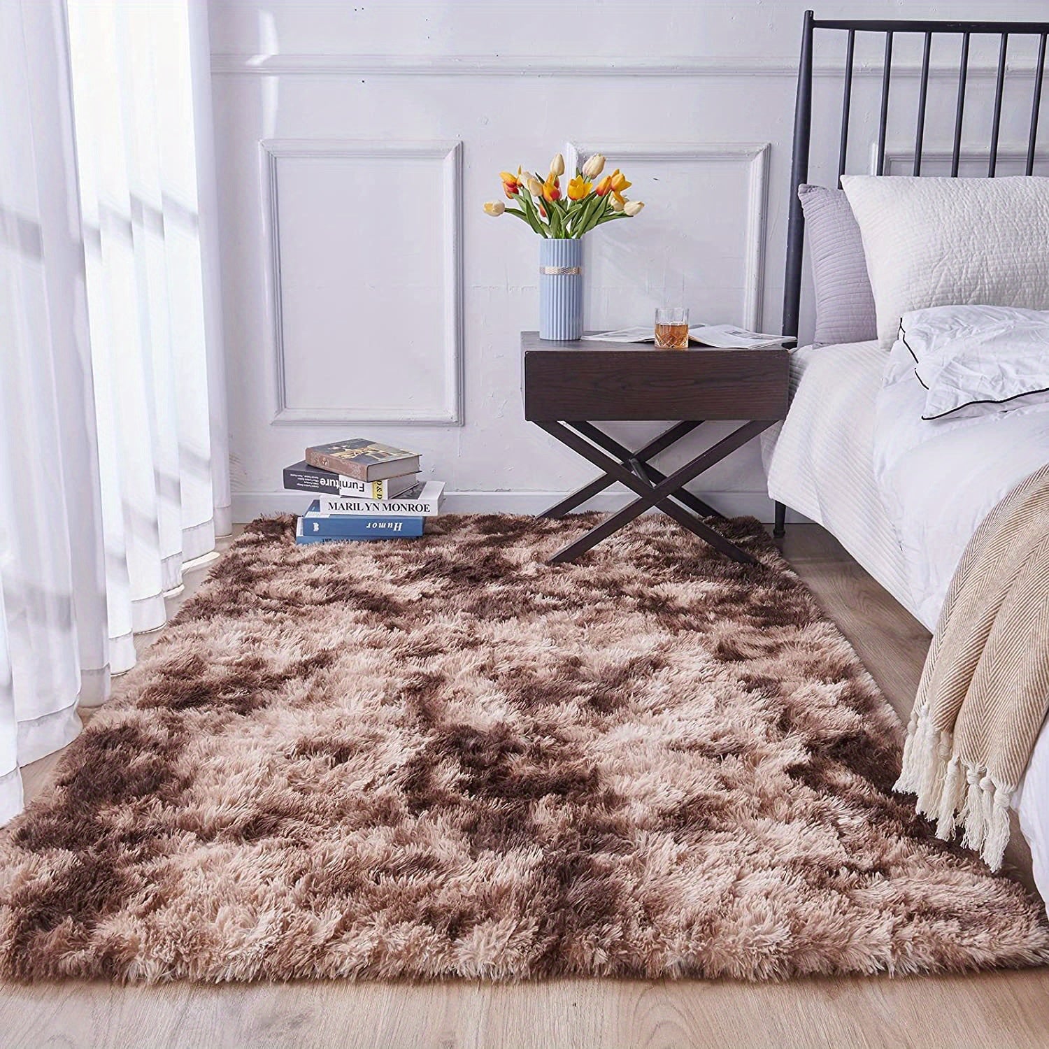 Large Tie Dyed Light Grey Shaggy Rug 78x74 Inch