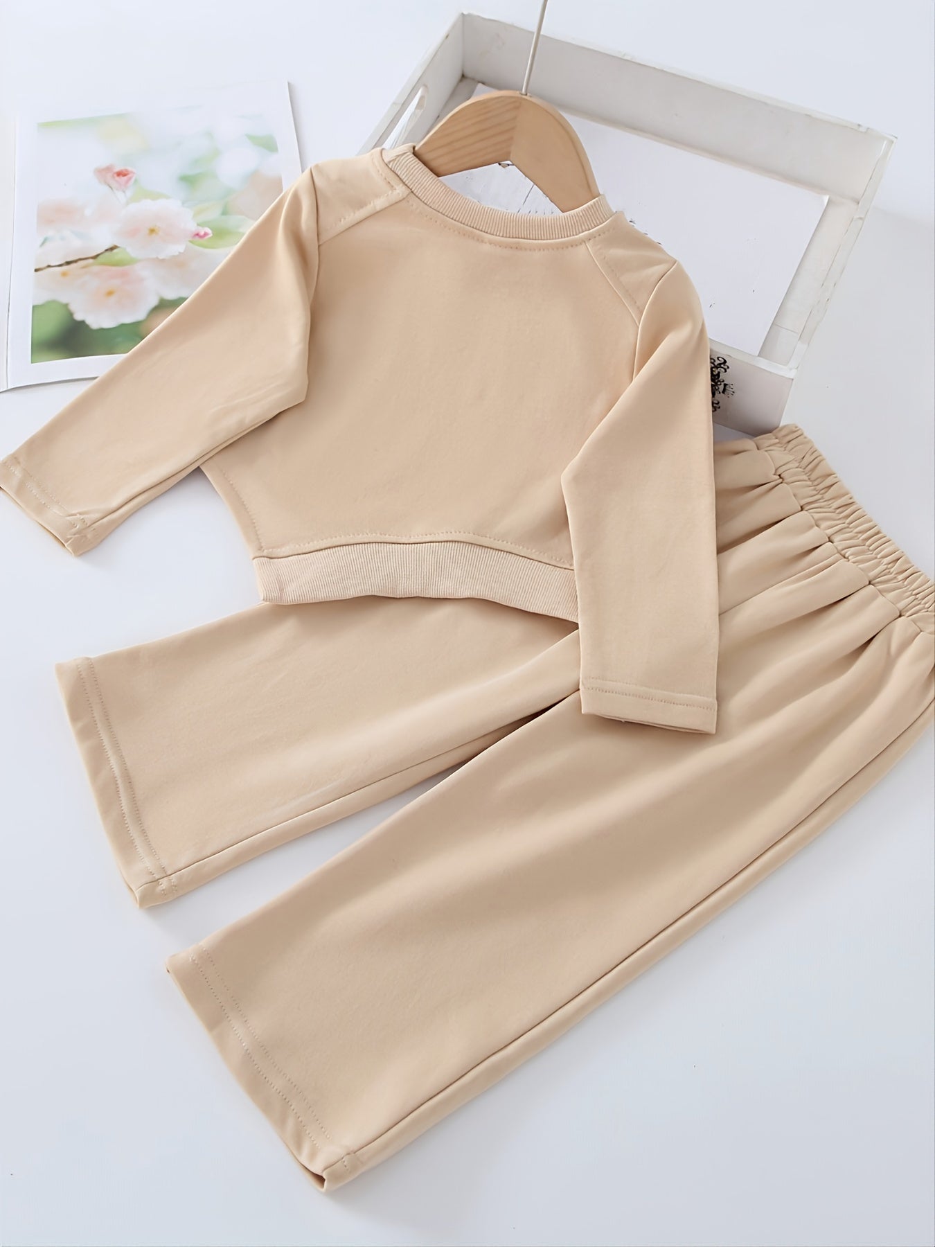 Girls Letter Pullover & Wide Leg Pants Set Kids Clothes