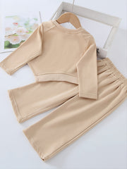 Girls Letter Pullover & Wide Leg Pants Set Kids Clothes