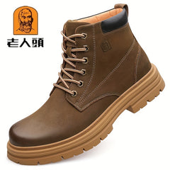 Men's Leather Boots Round Toe Ankle Boots Formal Lace Up Outdoor Boots