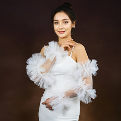 Bridal Wedding Gloves with Mesh & Fluffy Sleeves