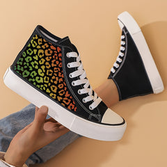Leopard Print Chunky Canvas Sneakers High Top Skate Shoes