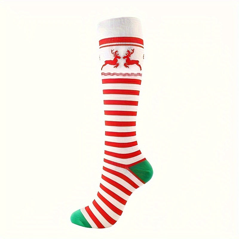 Christmas Print Calf Socks Women's Knee High Stockings