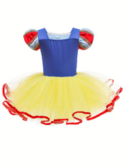 Girls Princess Tulle Tutu Mesh Puff Sleeves Ballet Dance Dress Leotards