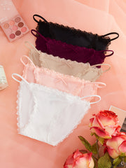 5pcs Lace Trim Briefs Stretchy Intimates Panties Women's Lingerie & Underwear